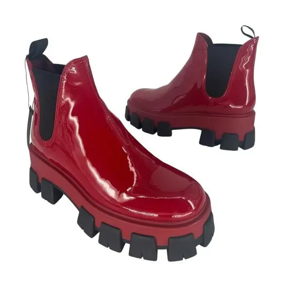 Prada Patent Leather Monolith Booties in Rosso Red - Picture 4 of 16